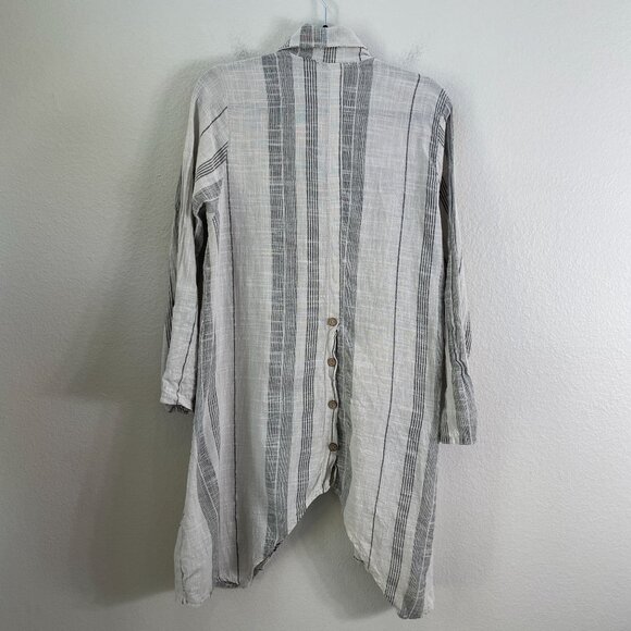 Saga Womens OS Made In Italy 100% Linen Striped Long Shirt Tunic Top Button Back - Picture 11 of 12